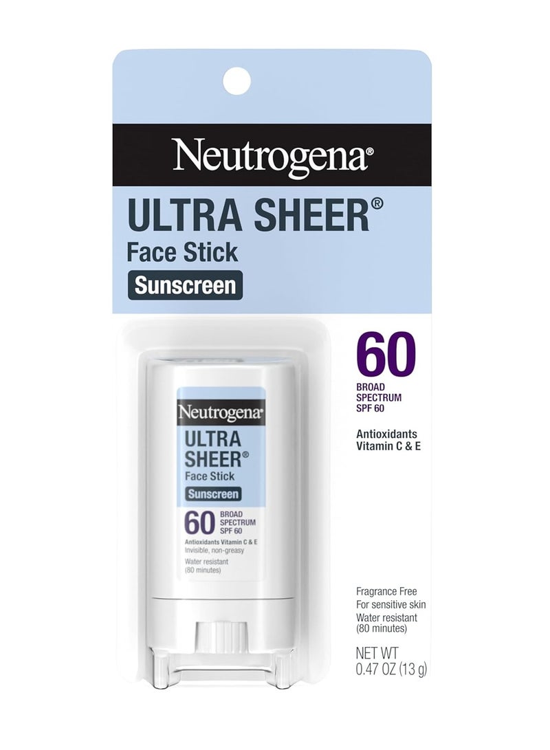 Neutrogena Ultra Sheer SPF 60 Face Sunscreen Stick, Water Resistant Facial Stick with Broad Spectrum SPF 60 Protection for Sensitive Skin, Mini Travel Sunscreen, Oxybenzone-Free, 0.47 ozounce - Image 4