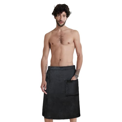 Holiberty Absorbent Quick Dry Bath Towel Body Wrap with Pocket for Men Microfiber Spa Shower Bath Robe Fleece Adjustable Wearable Pool Gym Beach Towels Cover up Bathroom Accessories - Image 3
