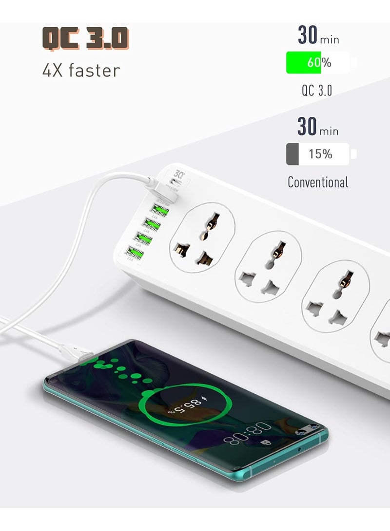 موثوقية التنبؤ ملحق مقبس كهربائي، 10 مقابس كهربائية، منفذ شحن سريع متعدد الوظائف، سلك كهرباء بطول 2 متر - Image 3