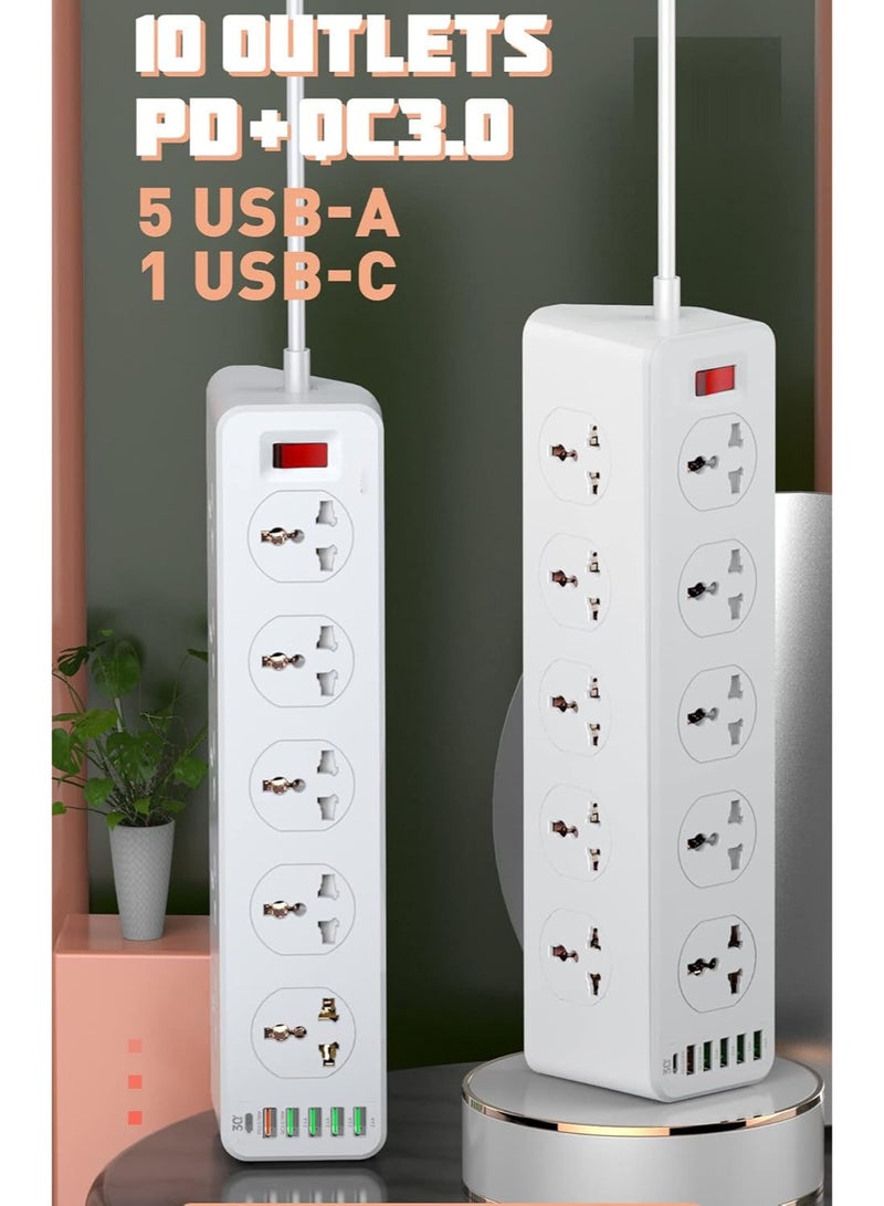 موثوقية التنبؤ ملحق مقبس كهربائي، 10 مقابس كهربائية، منفذ شحن سريع متعدد الوظائف، سلك كهرباء بطول 2 متر - Image 1