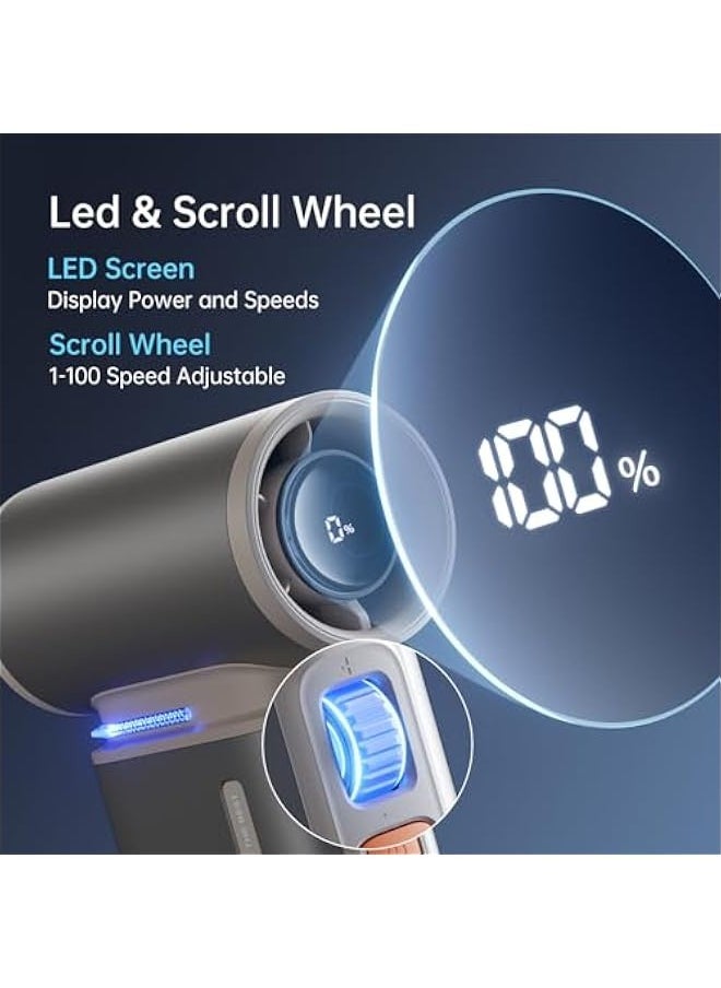 Portable Handheld Turbo Fan, 100 Speeds Adjustable Mini Personal Fan, 9000mAh USB Rechargeable Battery Operated, LED Display, Metal Shell with Accessories Gifts for Men Women Travel-Brown