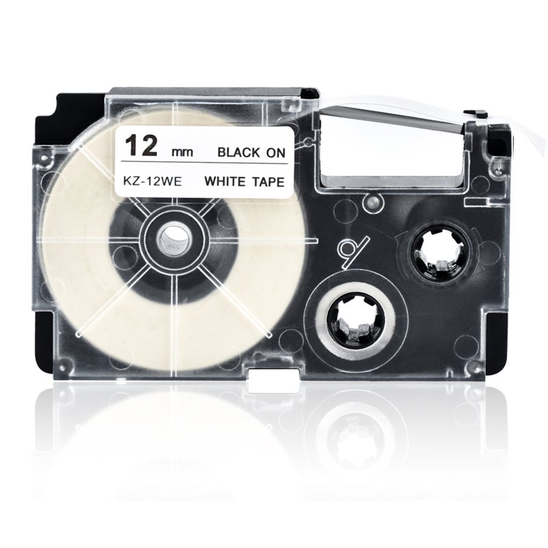Laminated Label Maker Tape 12mm Black On White Split Back Design - Print Clear Durable Label Tape for Office Files Folders Household Products - Image 1