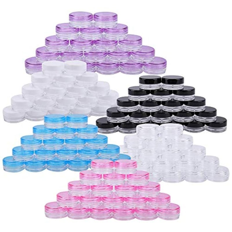 Bekith 120pcs 3 Gram / 3ML Empty Sample Containers with Lids, Plastic Small Pot Jars Clear Tiny Makeup Cosmetic Containers for Creams, Eye Shadow, Powder - Image 1
