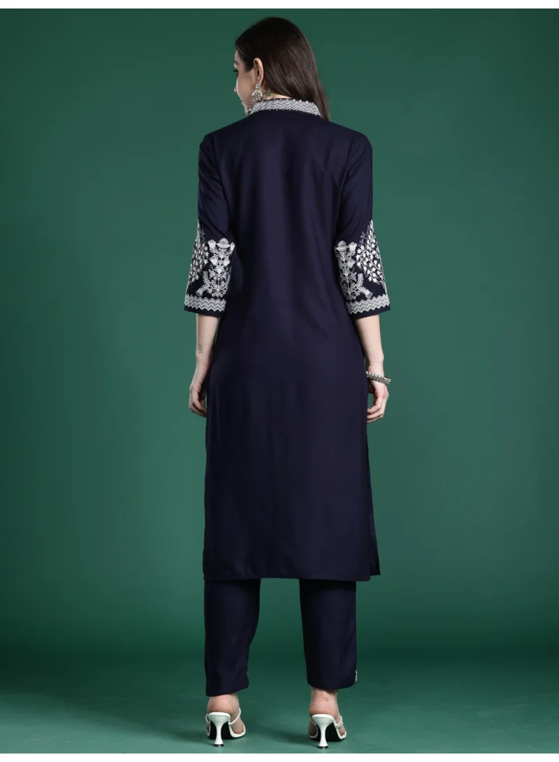 Ameya Blue-embroidered-straight-kurta-trouser-set