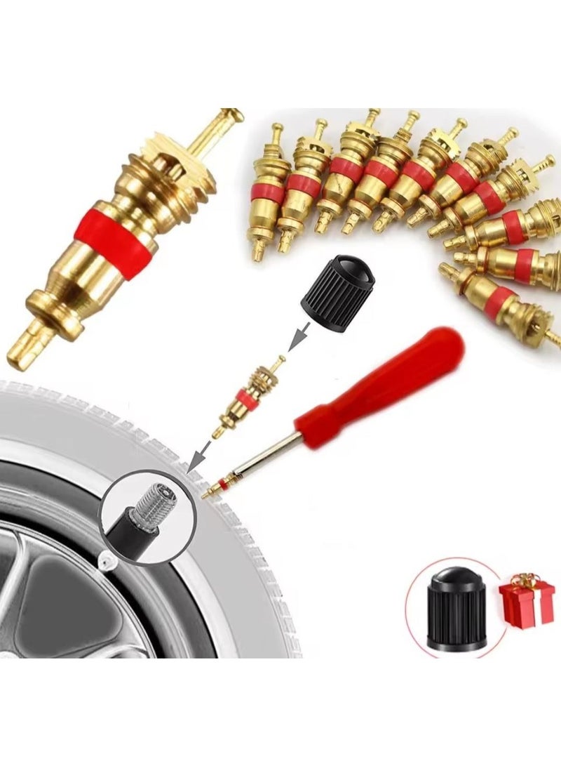 Tire Valve Wrench Set with Pressure Gauge for Cars and Bikes, 16 Pieces, Complete Set of 16 Pieces Consists of 1 Air Valve Wrench, 10 Tire Valves, 1 Air Pressure Gauge and 4 Car Tire Valve Covers - Image 2