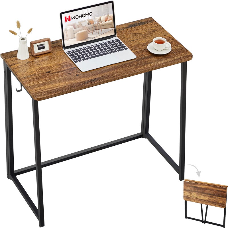 WOHOMO Folding Computer DeskSmall Writing Desk 80cmSpaceSaving Foldable Laptop Table Writing Workstation for Home OfficeEasy AssemblyRustic Walnut
