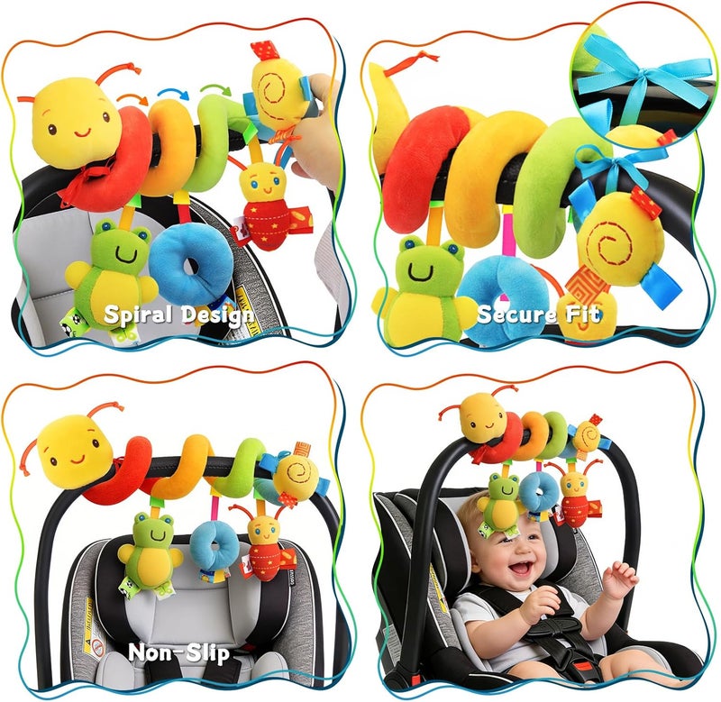FPVERA Spiral Car Seat & Stroller Activity Toy - Baby Sensory Toys Soft Hanging Toys for Babies 0-12 Months Boys Girls Carseat Crib Stroller, with Ringing Bell, Music - Image 5