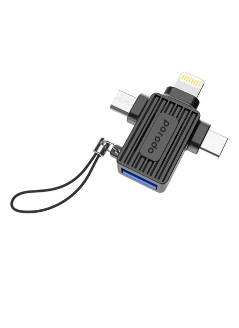 OTG Adapter USB-C Lightning Micro USB Converter / Devices with OTG Support / Fast Data Transfer / Plug & Play - Black