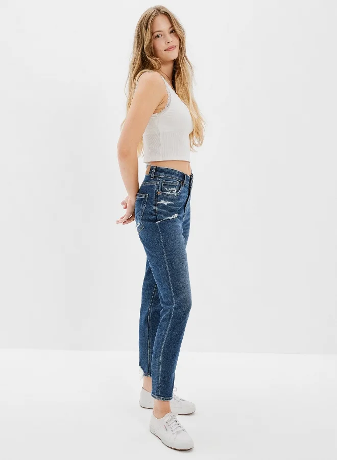 امريكان ايجل AE Stretch Ripped High V-Rise Mom Jean