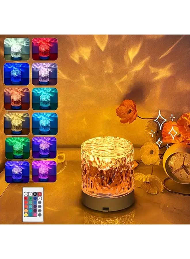 16 Color LED Night Light With Remote Water Wave Projection USB Powered Bedside Lamp - Image 1