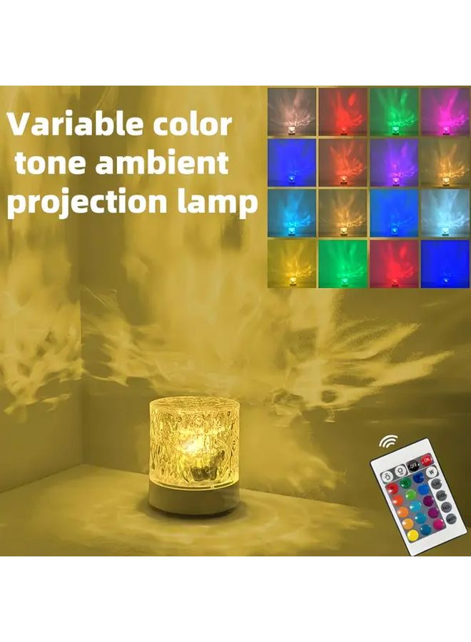 16 Color LED Night Light With Remote Water Wave Projection USB Powered Bedside Lamp - Image 4