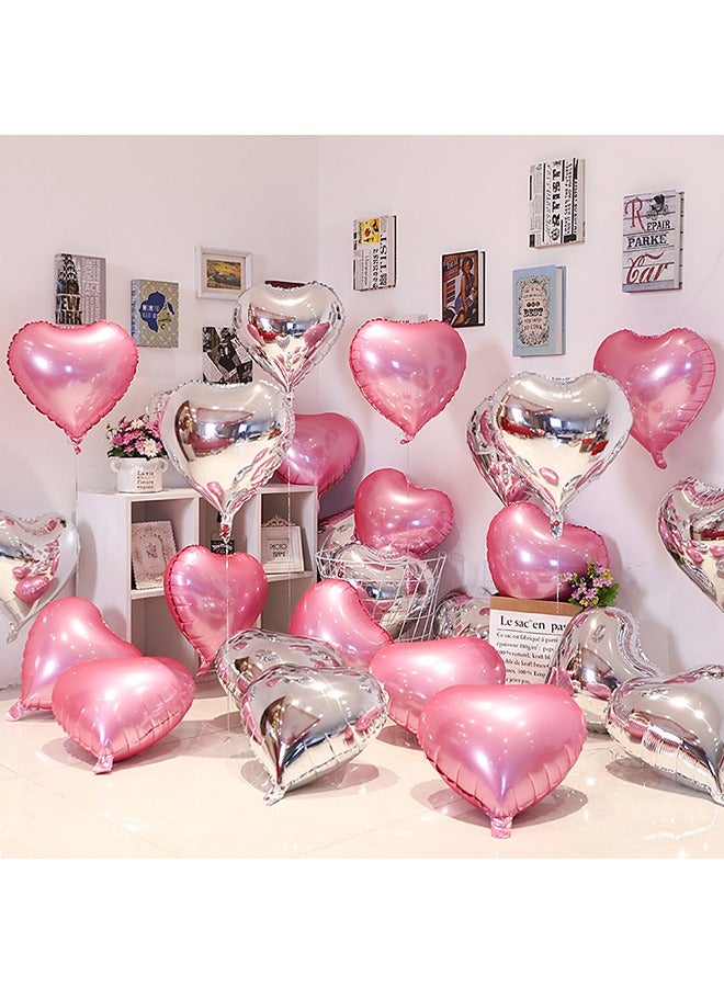 5 Pcs 18 Inch Pink Heart Foil Balloons And 5 Pcs 18 Inch Silver Heart Foil Balloons - Image 2