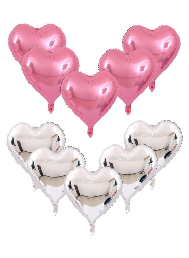 5 Pcs 18 Inch Pink Heart Foil Balloons And 5 Pcs 18 Inch Silver Heart Foil Balloons - Image 1