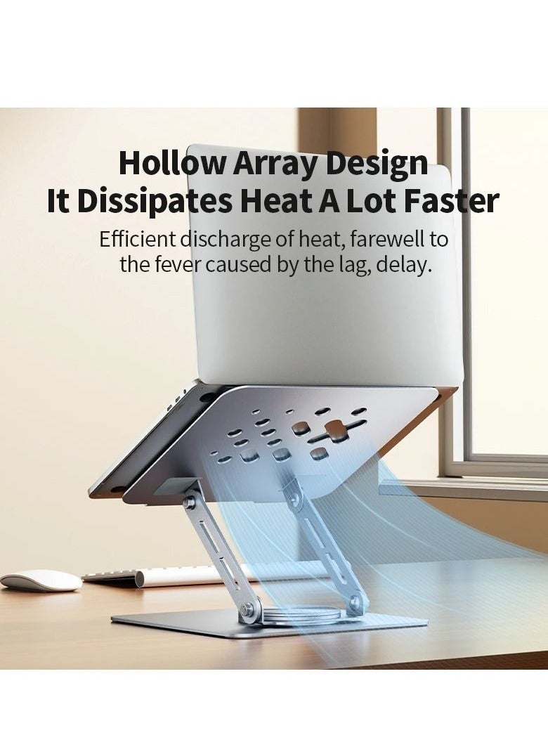 Denx Ergonomic laptop and tablet stand with fully collapsible dual swivel column and 360 degree rotating base. - Image 5