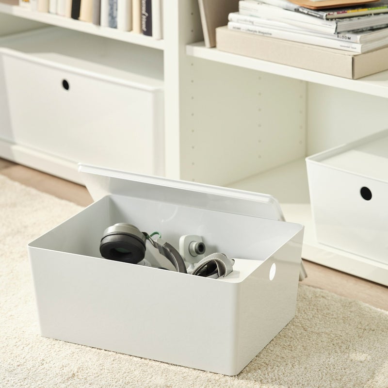 Baitique Glossy Storage Box with Lid, White, 26×35×15 cm - Image 2