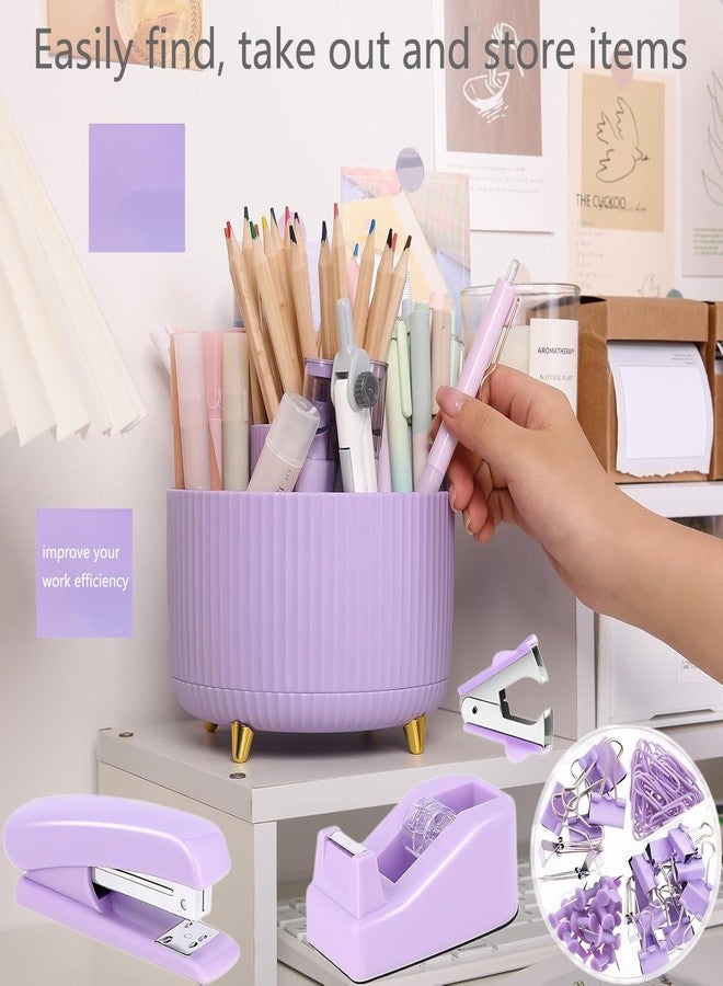suniya Office Supplies,Desk Accessories,with Stapler,Tape Dispenser,Staple Remover,Scissor,Ballpoint Pen,Sticky Notes,Clear Tape,Staples,Desk Organizer,Phone Stand,Binder,Index Tabs,Best Gift Set(Purple) - Image 4