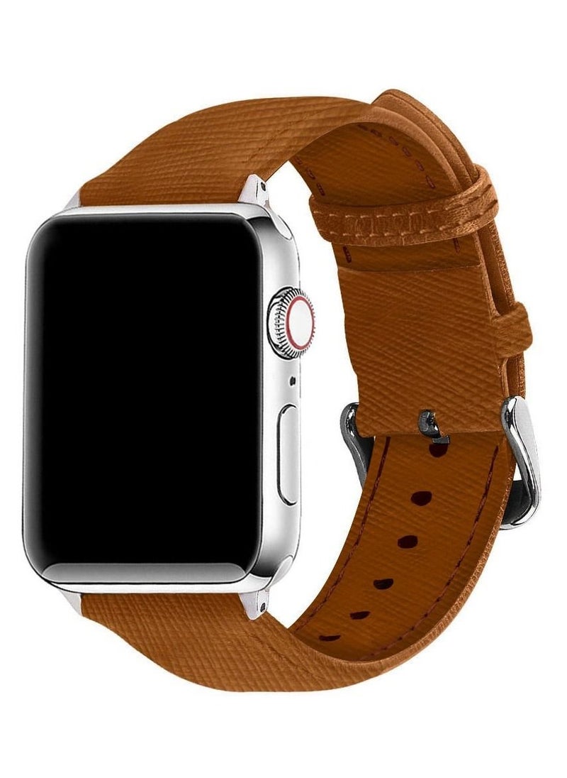 CATANES - Apple Watch Band 49mm/45mm/44mm Premium Leather Band Buckle Strap Wristband Peanut Brown - Image 1