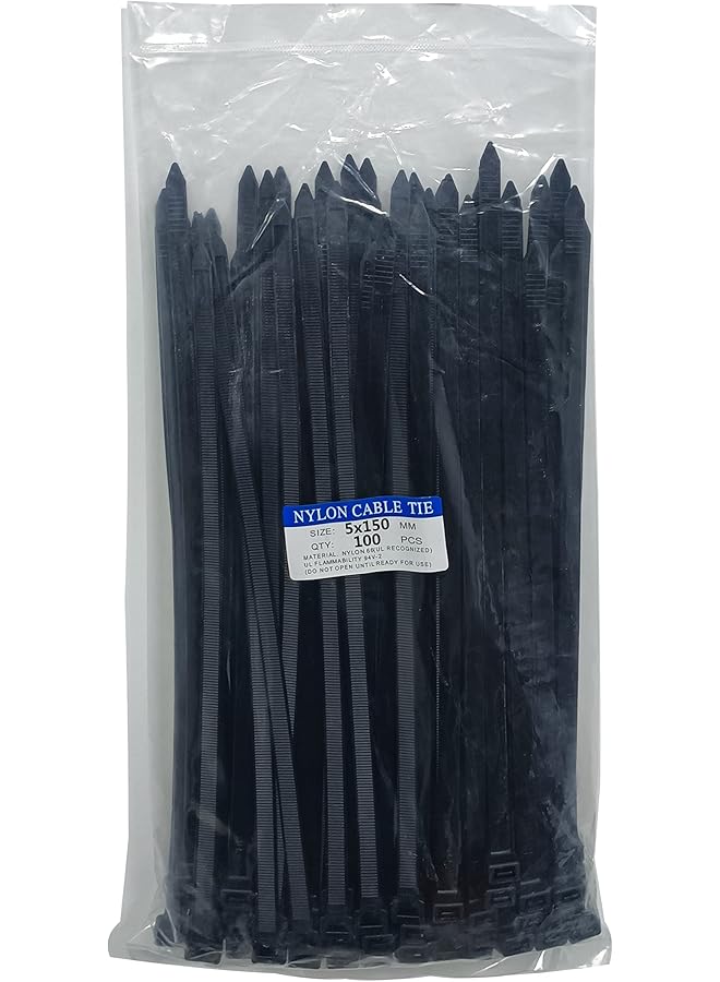 إيروريكس 100 قطعة من أربطة الكابلات البلاستيكية عالية التحمل مقاس 6 بوصات مع قوة شد تصل إلى 50 رطلاً وأشرطة ربط الكابلات المصنوعة من النايلون الأسود ذاتية القفل للاستخدام الداخلي والخارجي - Image 1