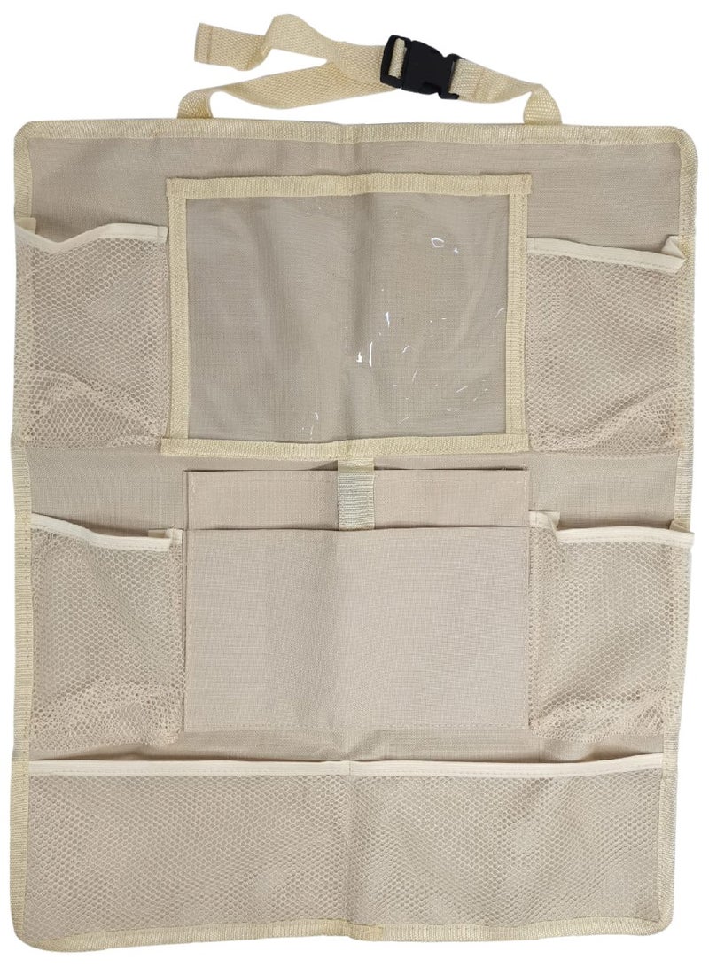 حقيبة تخزين متعددة الوظائف للمقعد الخلفي للسيارة، منظم مقعد الجيب الشبكي مع حامل مناديل عالي الجودة قطعة واحدة - Image 1