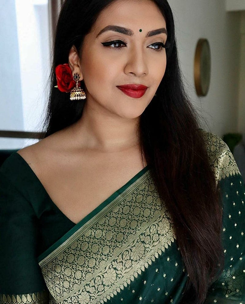 avantika fashion ساري باناراسي من الحرير للسيدات والفتيات مع قطعة بلوزة (كوفاي باتو_أخضر) - Image 5