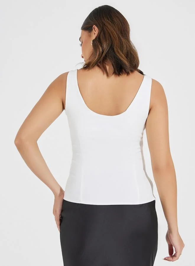 Styli Solid Sleeveless Top with Front Bow Detail