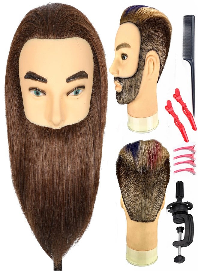 simnient Male Mannequin Head with Beard 100% Real Human Hair Haircut Training Head for Cosmetology Straight Thick Hair Manikin Head Doll Head with Stand Practice Cutting Styling,Barber Shop,Cosmetology School - Image 1