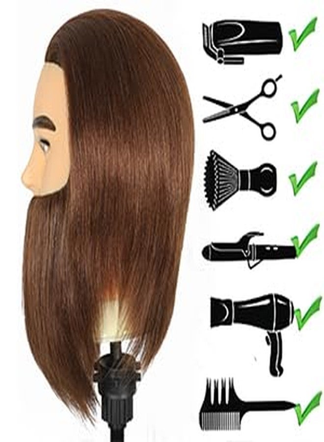 simnient Male Mannequin Head with Beard 100% Real Human Hair Haircut Training Head for Cosmetology Straight Thick Hair Manikin Head Doll Head with Stand Practice Cutting Styling,Barber Shop,Cosmetology School - Image 5