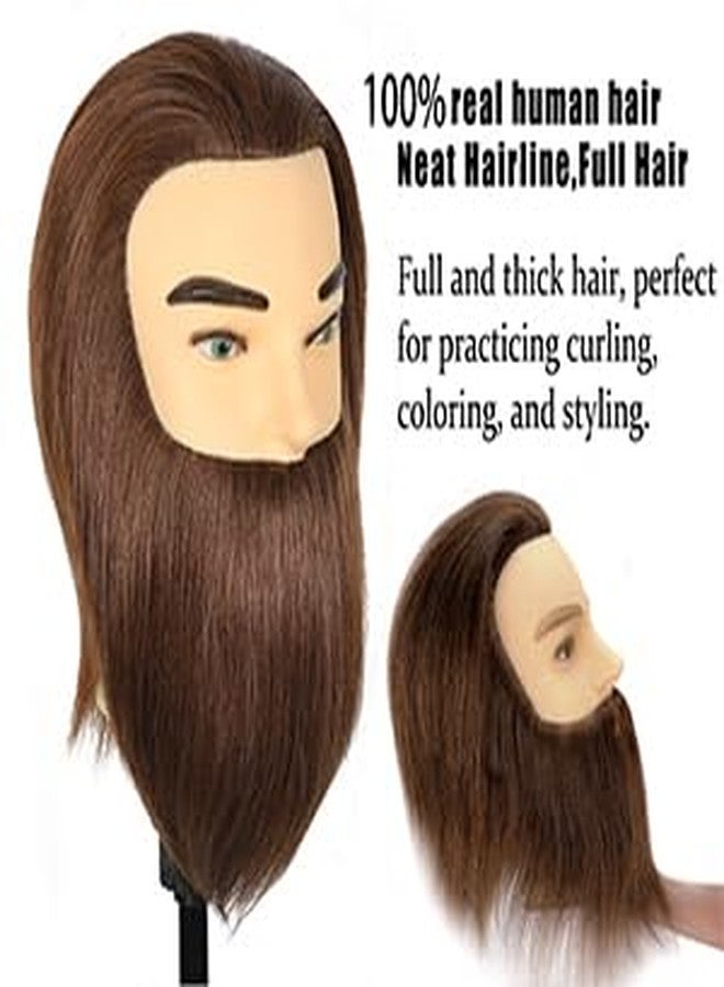 simnient Male Mannequin Head with Beard 100% Real Human Hair Haircut Training Head for Cosmetology Straight Thick Hair Manikin Head Doll Head with Stand Practice Cutting Styling,Barber Shop,Cosmetology School - Image 3