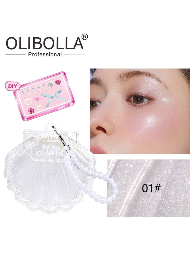 OLIBOLLA Highlighter Balm with Pearl Strap, Long-lasting Shimmer Makeup Powder(Icy Pearl) - Image 2