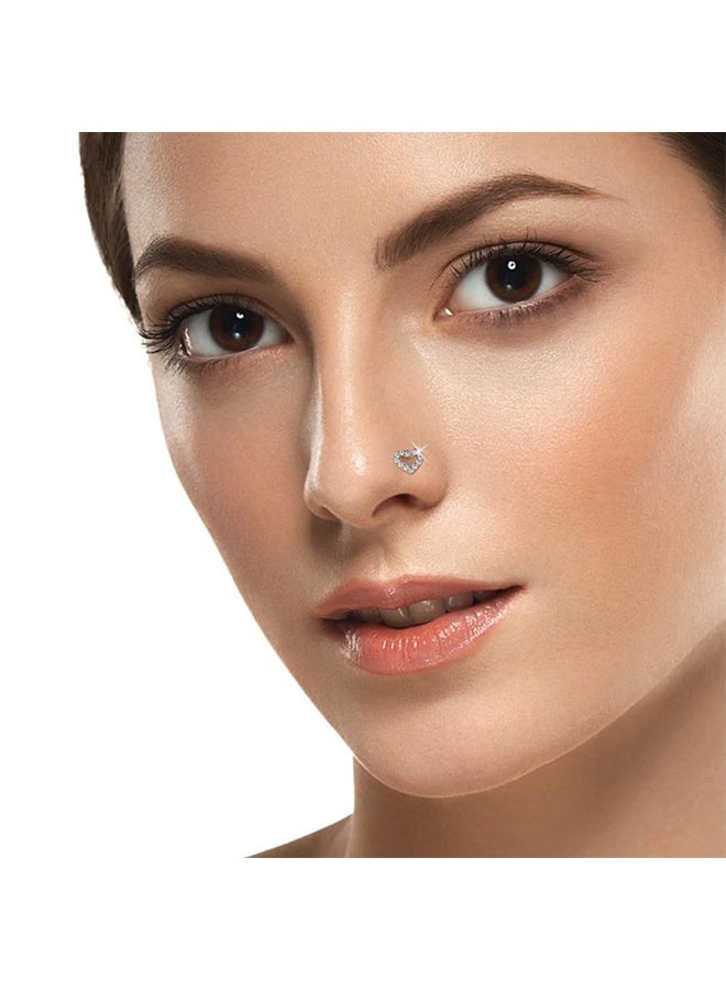 Hypoallergenic Surgical Stainless Steel Nose Rings Studs For Women Men Screw Shape Nose Studs Heart CZ Nose Studs  Silver  Nose Piercings Studs - Image 3