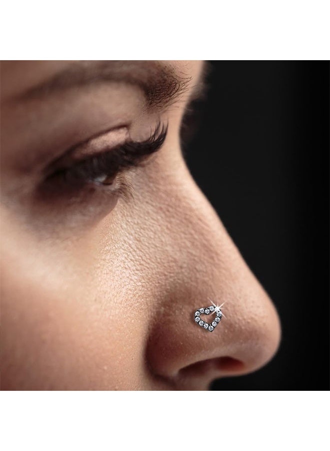 Hypoallergenic Surgical Stainless Steel Nose Rings Studs For Women Men Screw Shape Nose Studs Heart CZ Nose Studs  Silver  Nose Piercings Studs - Image 4