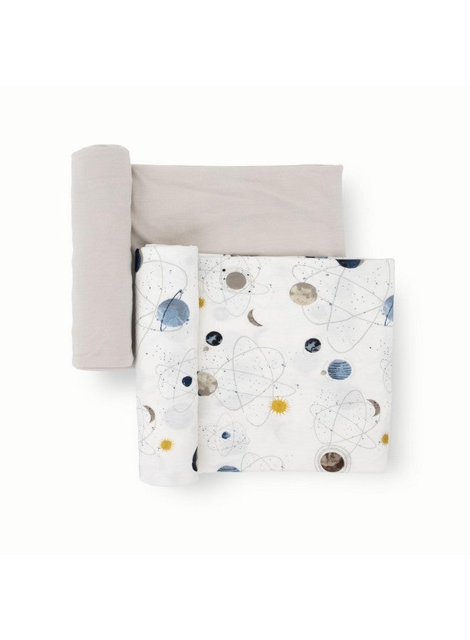 Little Unicorn Large Stretch Knit Swaddle Blanket 2 Pack| Super Soft with Optimal Stretch for swaddling | Giftable Set (Planets) - Image 5