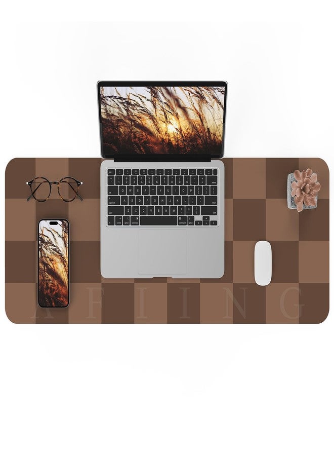 AFIING Non-Slip Checkered Desk Mat, Waterproof PU Leather Protector, Large Blotter, Easy Clean Laptop Writing Mat for Work/Home/Decor (Brown 31.5" x 12") - Image 1