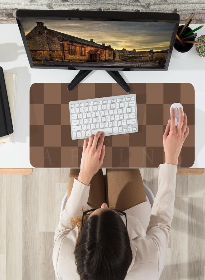 AFIING Non-Slip Checkered Desk Mat, Waterproof PU Leather Protector, Large Blotter, Easy Clean Laptop Writing Mat for Work/Home/Decor (Brown 31.5" x 12") - Image 2