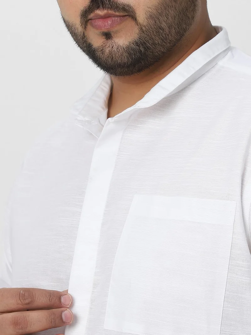 Urbano Fashion  Urbano Plus Men's White Cotton Full Sleeve Regular Fit Casual Solid Shirt with Band Collar  | Best Price UAE