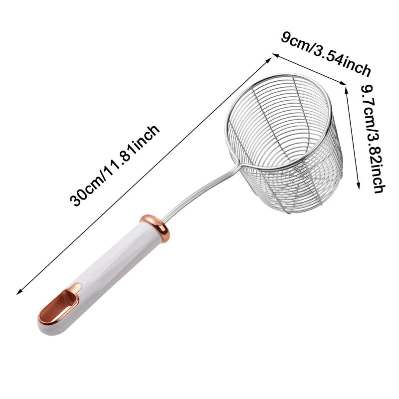 Deepened Skimmer Spoon Kitchen Oil Spoon Mesh Strainer Hot Pot Noodles Strainer for Noodles Cooking Hot Pot Ingredients, white handle - Image 3