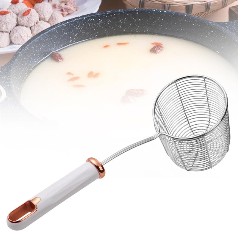 Deepened Skimmer Spoon Kitchen Oil Spoon Mesh Strainer Hot Pot Noodles Strainer for Noodles Cooking Hot Pot Ingredients, white handle - Image 4