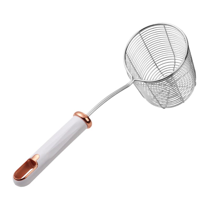 Deepened Skimmer Spoon Kitchen Oil Spoon Mesh Strainer Hot Pot Noodles Strainer for Noodles Cooking Hot Pot Ingredients, white handle - Image 1