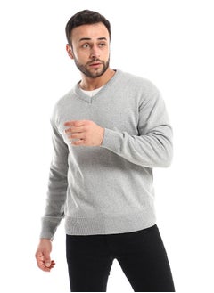 Andora Heather Light Grey V-Neck Acrylic Pullover  - Image 2