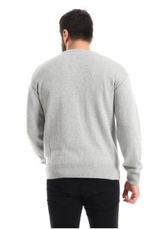 Andora Heather Light Grey V-Neck Acrylic Pullover  - Image 4
