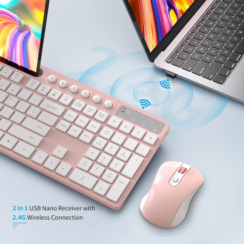 MARVO Wireless Keyboard and Mouse Combo, MARVO 2.4G Ergonomic Wireless Computer Keyboard with Phone Tablet Holder, Silent Mouse with 6 Button, Compatible with MacBook, Windows (Pink) - Image 5