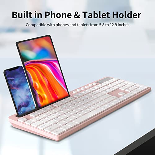 MARVO Wireless Keyboard and Mouse Combo, MARVO 2.4G Ergonomic Wireless Computer Keyboard with Phone Tablet Holder, Silent Mouse with 6 Button, Compatible with MacBook, Windows (Pink) - Image 3