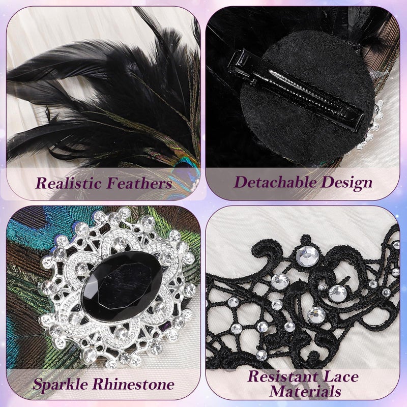 BEARAE Masquerade Mask for Women, Feather Lace Mardi Gras Mask, Peacock Venetian Costume Masks for Womens Masquerade Party (Black) - Image 3