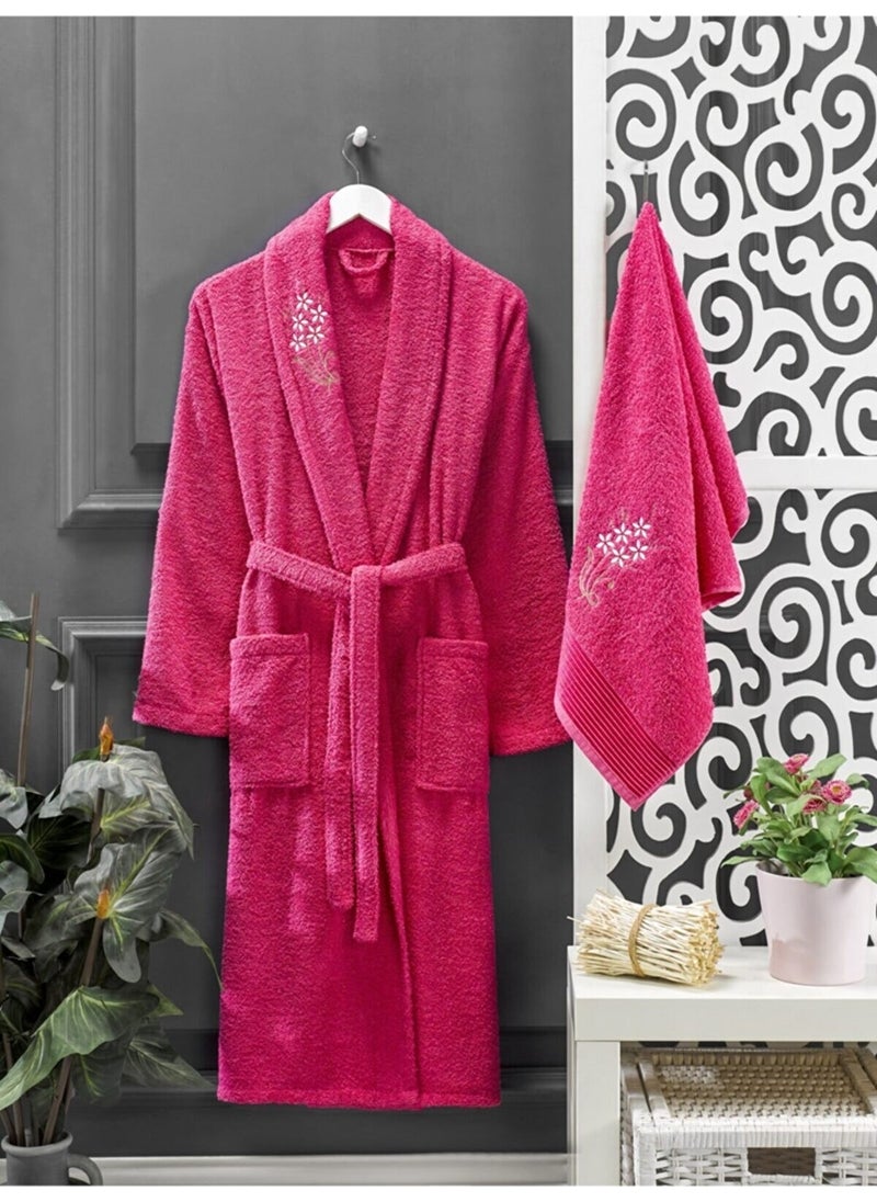 Casnack Fuchsia Towel Bathrobe Set of 2 