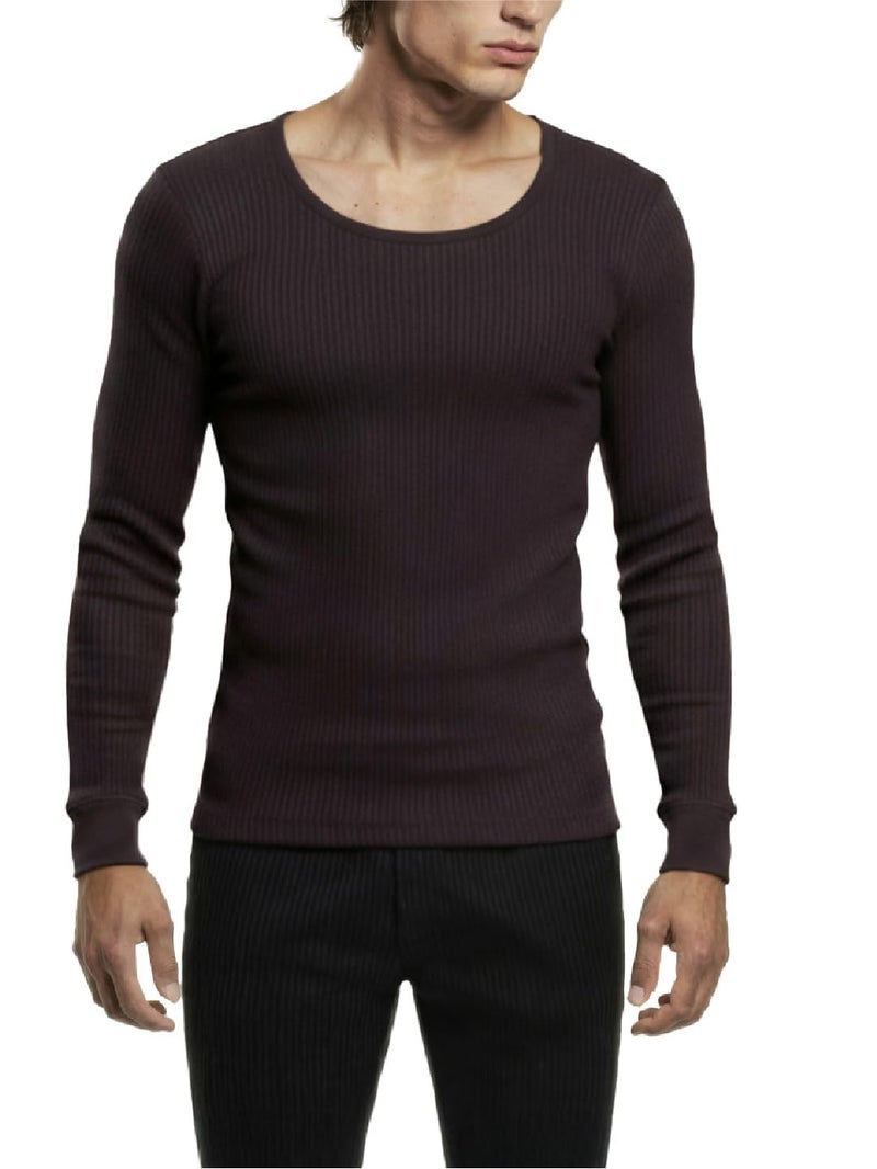 DAMENSCH HeatCode Warmer for Men; Cotton Blend Winter Inner; Fleece Lined Ribbed Thermal Wear for Men Top; Super Soft Body Warmer Full Sleeves Topwear-Base Purple-L - Image 1