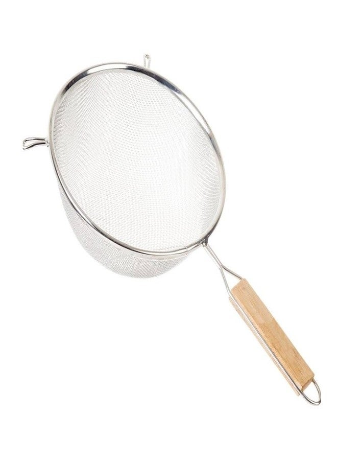Soro Essentials- 8" Stainless Steel Single Coarse Mesh Strainer with Wooden Handle Pan Hook- Single Tinned Coarse Kitchen Food Strainer for Sift Drain Straining Liquids Stocks Sauces Soups Pasta - Image 1
