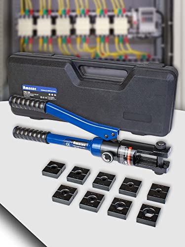 AMZCNC 12 Ton Hydraulic Crimping Tool with 9 Standard American Dies, Crimps 8AWG to 4/0 AWG, Hardened Steel Construction with Oxidized Surface for Durability(Standard US 8AWG to 4/0AWG) - Image 1