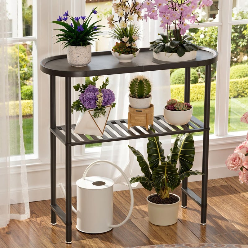 Atoping Narrow Hallway Table for Entryway, Small Console Table Black 30.7", Bamboo Plant Stand Indoor Outdoor 2-tier, Small TV Stand for Bedroom with Anti-fall Edge, Sofa Side Table 5min Easy Assembly - Image 1