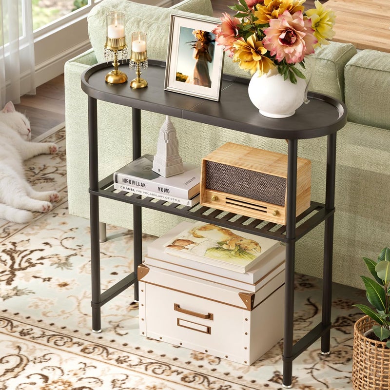 Atoping Narrow Hallway Table for Entryway, Small Console Table Black 30.7", Bamboo Plant Stand Indoor Outdoor 2-tier, Small TV Stand for Bedroom with Anti-fall Edge, Sofa Side Table 5min Easy Assembly - Image 3