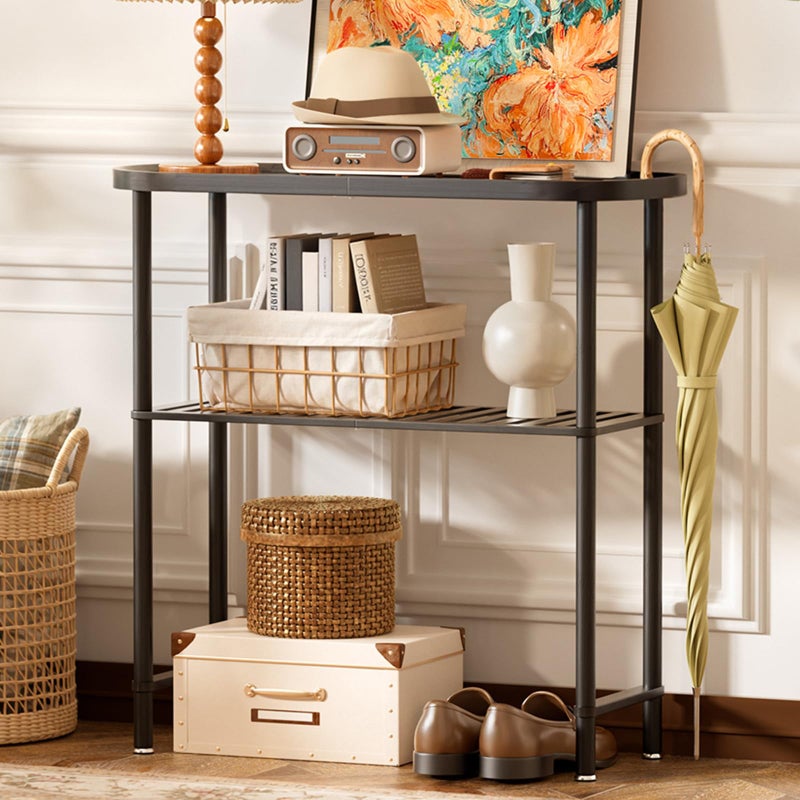 Atoping Narrow Hallway Table for Entryway, Small Console Table Black 30.7", Bamboo Plant Stand Indoor Outdoor 2-tier, Small TV Stand for Bedroom with Anti-fall Edge, Sofa Side Table 5min Easy Assembly - Image 2